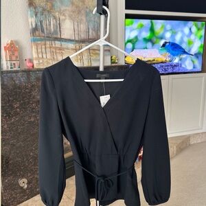 J. Crew Black V-Neck Wrap 3/4 Sleeve Blouse, NEW with tag